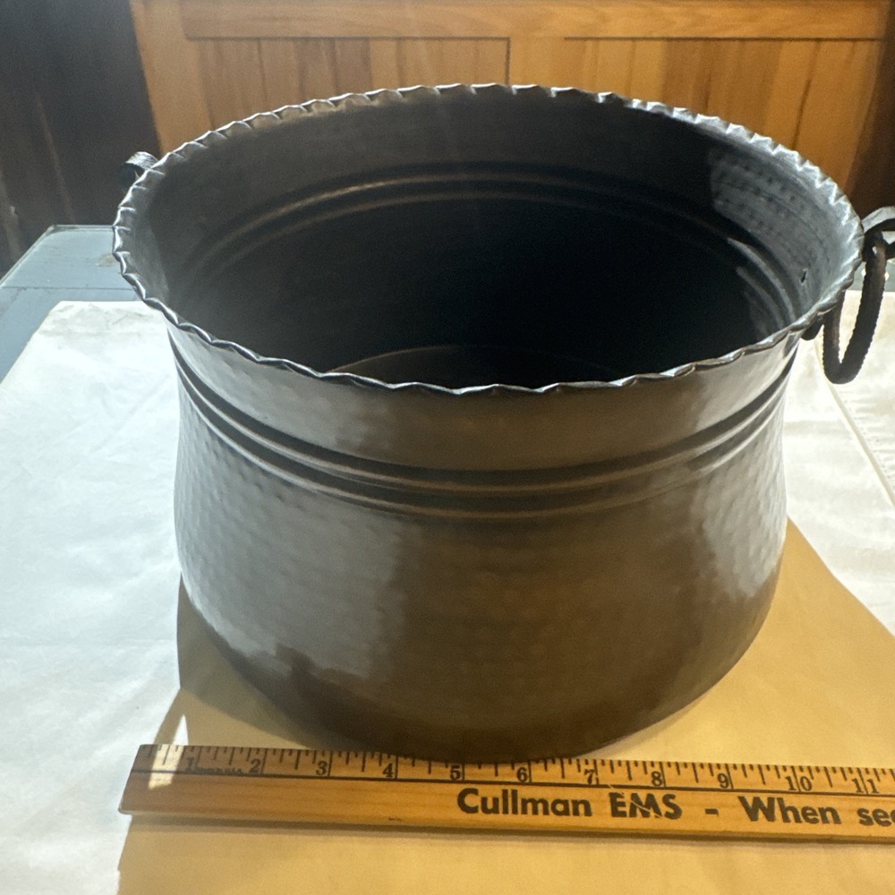 Brass Metal Pot / Bucket with Side Ring Handles, Decorative Display Vessel 11"